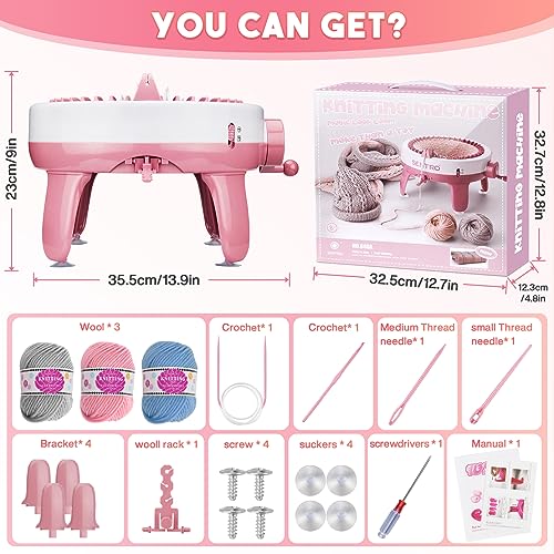 Knitting Machine 40 Needles,Smart Loom Knitting Machine with Row Counter | Knitting Board Rotating Double Knit Loom Machine for 𝐀𝐝𝐮𝐥𝐭𝐬 Gift,DIY Knit Scarf Hat Sock(with Wool) - size: 40 Needles