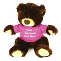 Plushland Chocolate Noah Teddy Bear 12 Inch, Stuffed Animal Personalized Gift - Custom Text on Shirt - Great Present for Mothers Day, Valentine Day, Graduation Day, Birthday (Pink Shirt) - color: Pink Shirt