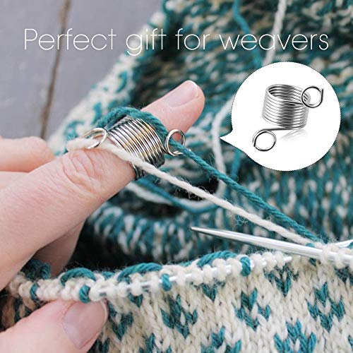 Yarn Guide Knitting Thimble, 2 Piece 2 Size Stainless Steel Coiled Knitting Thimble Finger Ring for Knitting Crafts Accessories Tool