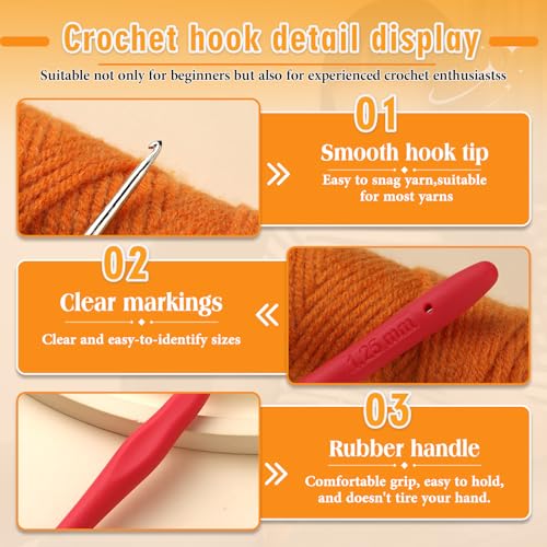 SHWAKK Small Crochet Hook, 1.25 mm Lace Ergonomic Crochet Hook | Tiny Crochet Needles for Arthritic Hands, Knitting Needles with Soft Handle Beginners and Experienced Hobbyists(1.25 mm) - size: 1.25mm