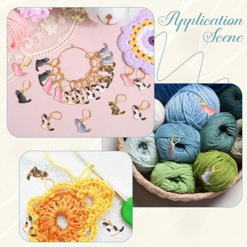 SUNNYCLUE 1 Box 24pcs Crochet Stitch Markers Cat Crochet Marker Charms Alloy Enamel Cute Funny Animal Gold Locking Clips Clasps Charm for Crocheting Knitting Weaving Jewelry Making DIY Accessories - style: Cat 2