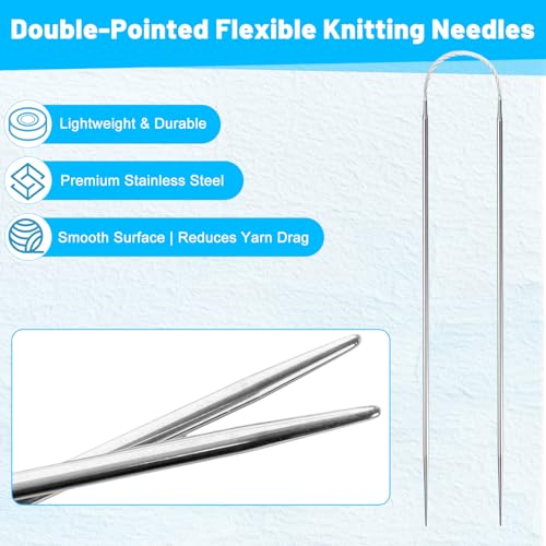 2.0MM Double-Pointed Flexible Knitting Needles 3-Piece Set, 9 Inch/23cm Circular Knitting Needles Stainless Steel Needles for Small Projects DIY Knitting - size: Size US 0 (2mm)