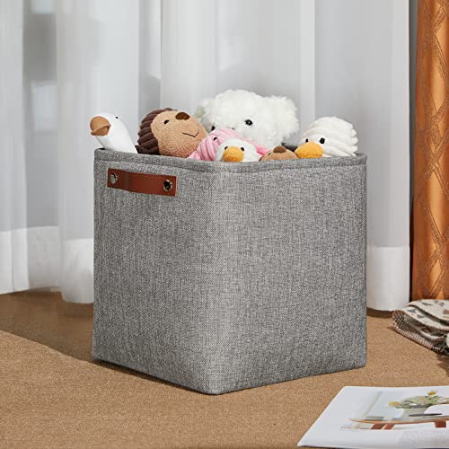 DULLEMELO 11 inch Cube Stroage Bins 4 Pack Small Grey Square Storage Baskets Cube Organizer, Linen Closet Organizers and Storage Baskets for Shelves Bedroom Storage - color: Grey, size: S-11"x11"x11"