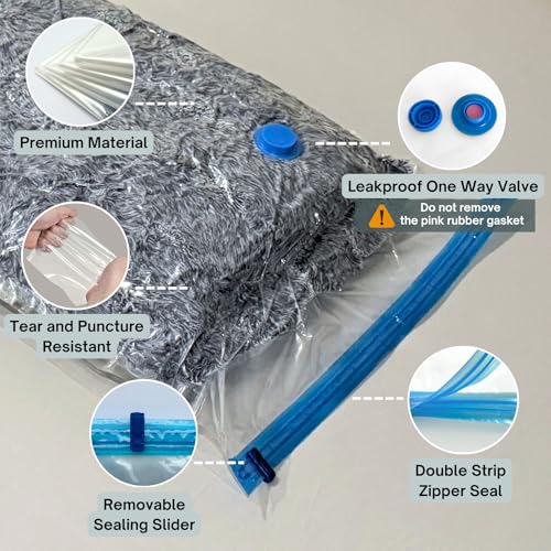 10 XL Jumbo Vacuum Storage Bags with Pump | Extra Large Compression Space Saver, For Comforter, Duvet, Blanket, Bedding, Vacuum Seal for Clothing