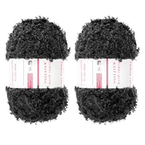 MECCANIXITY 2 Skeins Fur Yarn Soft Fluffy Chunky Yarn Fuzzy Eyelash Yarn Black for Crocheting Knit Clothes Bag - 55Yard/50m, 3.12ozx2 - color: Black