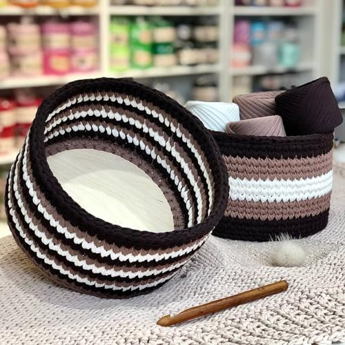 Bobilon 7-9 mm T-Shirt Yarn Kit - 4 Cotton Balls, Crochet - Chicago Set | 4 matching cotton t shirt yarn balls, 54 yds each (216 total), 7-9 mm; ideal for crochet bags and baskets - color: Chicago