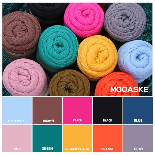 Mooaske 2 Pack T-Shirt Crochet Yarn for DIY Knitting Crochet Cloth Blanket Bag Dolls - 400g Chunky Thick Yarn for Crocheting with Polyester-Spandex Blend Elastic Fabric (Black + Red) - color: Black + Red