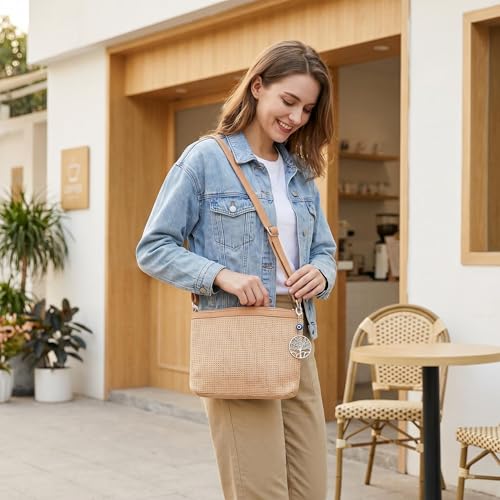Crochet Beach Bags Purse for Women, Boho Woven Tote, Summer Straw Beach Bags For Vacation Travel Casual Shoulder Bag | crochet bag - color: Brown