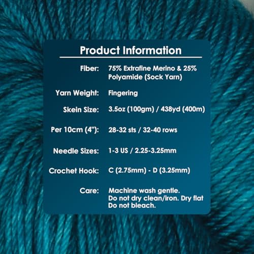 KnitPro Symfonie Fingering Weight Merino Wool Yarn 100g, Peacock Green | 75% Extrafine Merino & 25% Polyamide, 438yds, OEKO-TEX Certified, Superwash, Colorfast, #1 Yarn Skein for Knitting & Crochet - color: Peacock Green