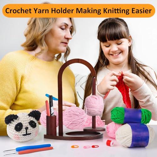 Joyeee Magnetic Wooden Yarn Holder for Crocheting, Yarn Spool Holder with Knitting Accessories Storage Organizer for Granny Yarn Storage, Crocheting and Knitting Accessories, Walnut - color: Walnut Color