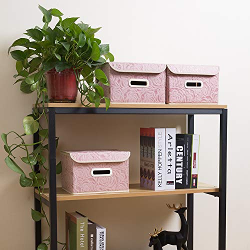 PRANDOM Collapsible Storage Boxes with Lids Fabric Decorative Storage Bins Cubes Organizer Containers Baskets with Cover Handles Divider for Bedroom Closet Living Room 9.8x7.9x6.7 Inch 3 Pack - color: Pink, size: Small(3-Pack)