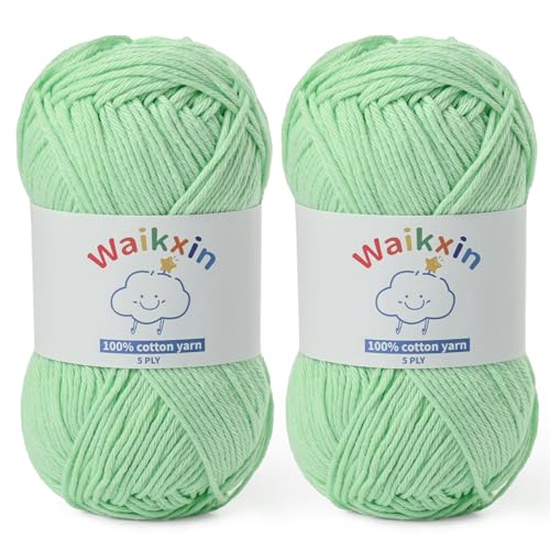 Cotton Yarn for Crocheting - 262.4yds / 3.52oz Baby Yarn for Crocheting Soft - 100% Milk Cotton Yarn 5 Ply Crochet Amigurumi Yarn for Crafts&Puzzle/Socks/Hats(2 Fresh Green) - color: 2 Fresh Green