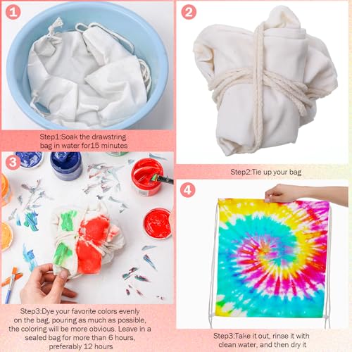 Abbylike 150 Pcs Tie Dye Cotton Drawstring Bag Bulk Sublimation Blank Backpack Canvas Drawstring Tote Bag Items to Tie Dye - size: X-Large