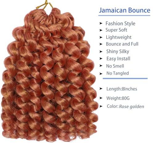 Rose Golden Deep Pink Crochet Hair 60 Strands 2X Ringlet Wand Curl Jamaican Bounce 8 inch Synthetic Pre Looed Crochet Hair Extensions Crochet Braiding Hair 20 Roots (8Inch (Pack of 3), Pink) - color: Pink, size: 8 Inch (Pack of 3)