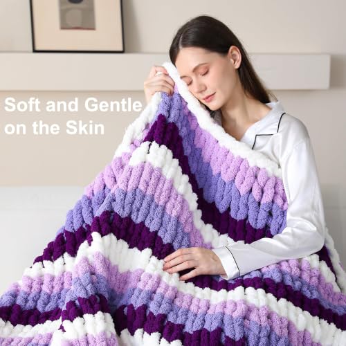 Chunky Yarn for Hand Knitting, #10 Chunky Blanket Chenille Yarn, Large Bulky Thick Jumbo Yarn, Super Chunky Knit Yarn for Crocheting, 8 Skein(8 oz 22 yds Each Skein), Lavender Fog - color: Lavender Fog