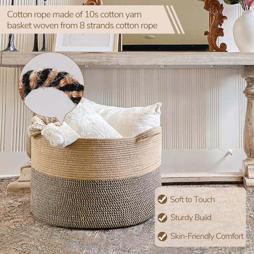 INDRESSME XXXLarge Woven Wicker Blanket Basket Living Room Black Jute, 90L | Wicker baskets for organizing shoe, dog toys & pillows. For living room bedroom or nursery decor. soft-touch with handles - color: Black & Jute, size: 21.7"D x 13.8"H