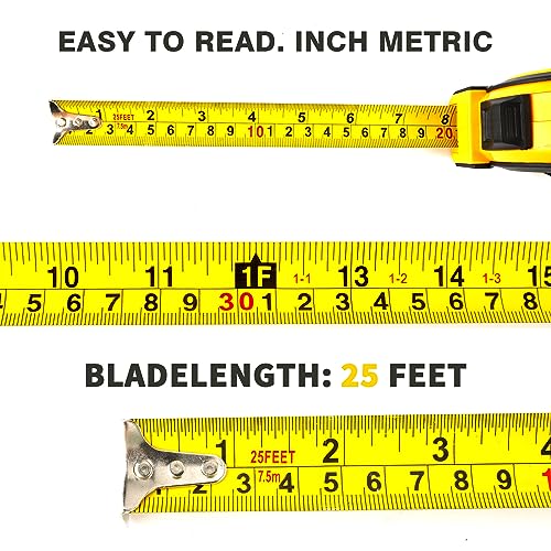 Tape Measure 25 ft, Steel Measuring Tape Retractable, 25-Foot Basics Self-Locking Measurement Tape, Self Lock Auto Tape Rule Imperial/Metric Measure for Body Measurements - color: 1 Pack, size: 7.6 m