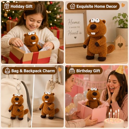 Groundhog Crochet Kit for Beginners with Step-by-Step Video Tutorials, Starters Crocheting Kits for Adult, Animals Knitting Kit for Birthday