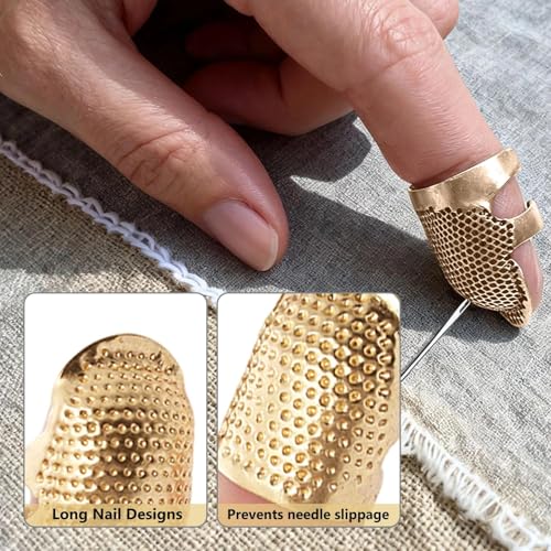 Sewing Thimble, Finger Protector for Hand Sewing, Quilting & Needlework, Comfortable Fit, Essential Sewing Accessory Safety Use - color: 1 Golden M