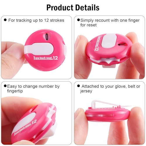 Frienda Golf Score Counter with One Touch Reset | Clip-on Golf Stroke Counter for Women and Men, One-press Reset Counts to 12, Attaches to Glove Collar Belt, Mini Scorekeeper - color: Pink