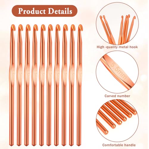 10Pcs 5.5mm Aluminum Crochet Hook, Size I (Size 9) Knitting Needles Craft Yarn, Crochet Hook for DIY Craft, Gold Crochet Needles for Knitting Scarf(Orange) - color: 5.5MM Orange