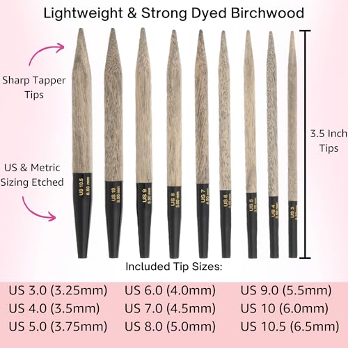 Lykke Driftwood 3.5-inch Interchangeable Circular Knitting Needle Set | Standard US 3, 4, 5, 6, 7, 8, 9, 10, 10.5 Grey Case, Birch Semi-Sharp Tips, Smooth Metal Joins, Swivel Cables, Project Bag - color: Driftwood-with-Grey-Case