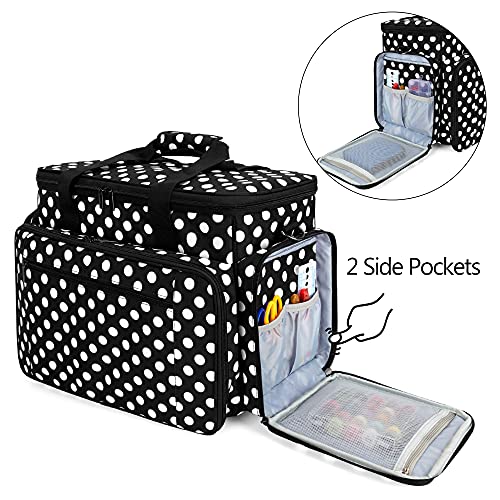 LUXJA Sewing Machine Case with Removable Padding Pad, Black Dots | Travel Case for Most Standard Sewing Machines & Accessories, Bag Only - color: Black Dots, style: Sewing Machine Bag