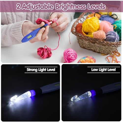BZVV Light Up Crochet Hook Set Everything Crochet Counter 18 Different Size | Digital stitch counting, lighted ergonomic dual handles, reinforced connection and complete everything crochet tools. - color: blue-18 Sizes