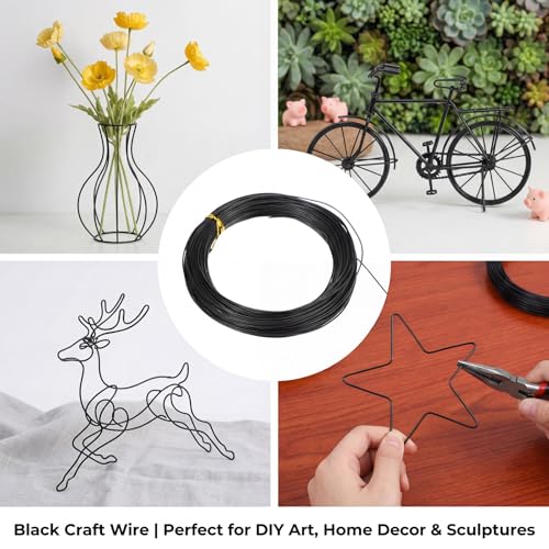 18 Gauge Craft Wire Bendable, 99 Feet 1mm Black Wire Aluminum for Jewelry Bendable Craft for Jewelry Making Wreath, DIY Crafts