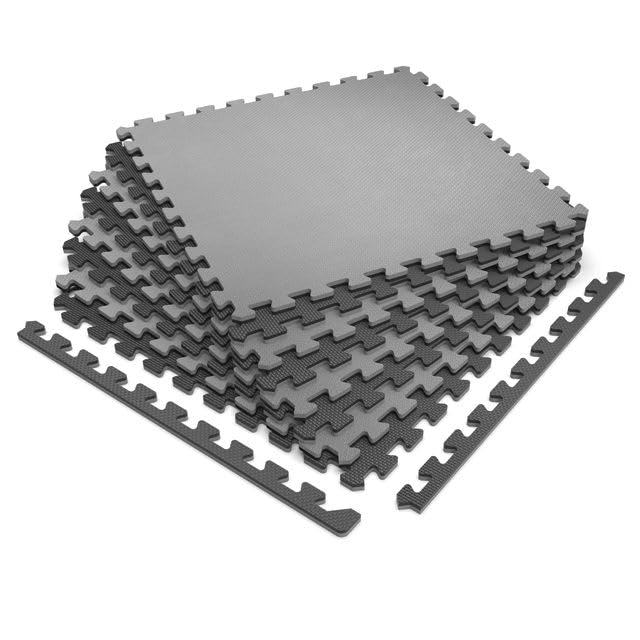 Norsk Reversible 1/2" EVA Foam Gym Floor Tiles, Gray/Black, 24-Pack | 24" x 24" interlocking tiles cover 96 sq. ft. for home gyms and multipurpose workout areas - color: Gray/Black, size: 24 Tiles - 96 sq. Ft