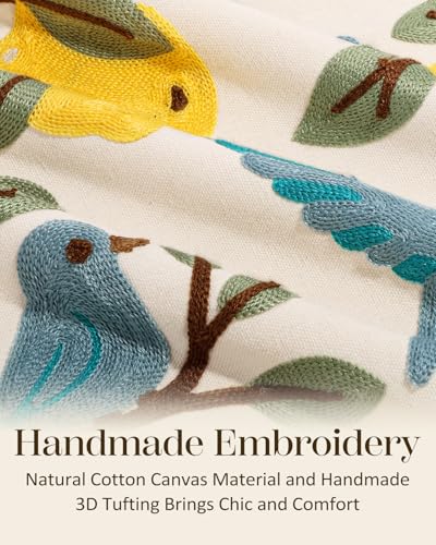 Embroidered Lumbar Pillow Cover 20x12 Inch, Bird Lemon | Decorative Throw Pillow Cover, Farmhouse Cushion Case with Hidden Zipper, Cottagecore Decor for Couch, Sofa, Living Room - color: Bird Lemon, size: 20" x 12" (Pack of 1)