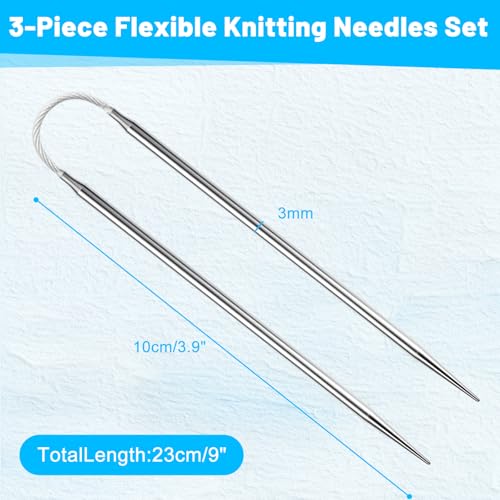 3.0MM Double-Pointed Flexible Knitting Needles 3-Piece Set, 9 Inch/23cm Circular Knitting Needles Stainless Steel Needles for Small Projects DIY Knitting - size: Size US 2.5 (3mm)