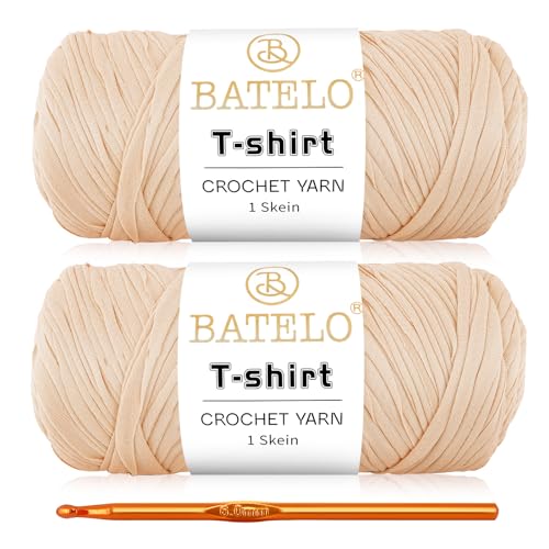 2 Pack Crochet T-Shirt Yarn - High Elastic Thick Yarn Polyester Fabric (Light Khaki) - 400g/144yds - color: Light Khaki
