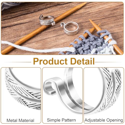 Isslly 1PCS Finger Crochet Tension Rings, Adjustable Metal Knitting Crochet Loop Ring, Open Yarn Guide Ring Thimble Finger Holders Accessories for Knitting, Crocheting - Silver
