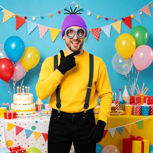 Cartoon Character Costume Accessory Kit Adult Men Women Halloween Costumes | Funny Easy Halloween Costumes Accessories Beanie Hat Goggles Gloves Banana Keychain for Birthday Themed Party Dress Up Set - color: Purple - 6pcs