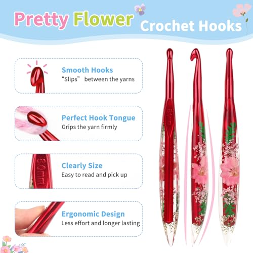 Coopay Crochet Hooks, 8mm Ergonomic Crochet Hook with Floral Plastic Grips | Long Crochet Needles for Crocheting,Stylish and Unique, Ideal for Crocheting Blankets, Dolls, Shawls, Hats, Scarves (L-8.0mm) - size: L-8.0mm
