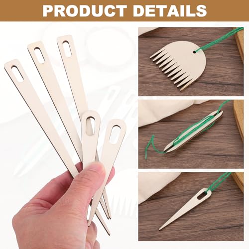 MECCANIXITY Weaving Needle, 15pcs Wooden Big Eye Knitting Needles Hand Loom Stick Tapestry Weaving Craft Tools for Sewing Making DIY Crafts