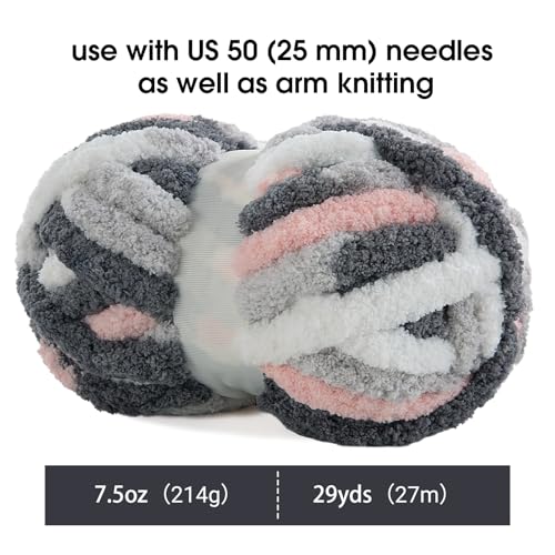 MABOZOO Tie Dye Chunky Yarn for Crocheting & Knitting, 8 Pack - Soft Plush Grey Fluffy Jumbo Chenille Yarn,Giant Thick Fuzzy Bulky(26 yds, 8 oz Each Skein) - color: Light Grey,Apricot