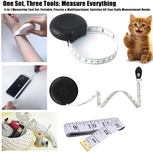 Tape Measure Body Measuring Tape 80inch/205cm Lock Pin Retract Tape Measure for Tailor Fitness Clothes Sewing Handcrafts Weight Loss Body Measurement - color: Black,Black,White