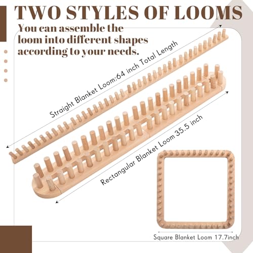 Novabright 64 Inch Chunky Blanket Loom Kit, Wooden | Adjustable Wood Chunky Yarn Loom for Blankets, Knitting, No Needle Hand, Reusable Yarn Tool for Beginners, Crafting, Gift - style: Wooden