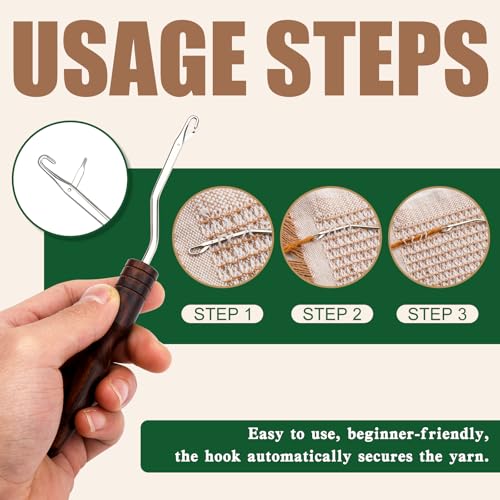 BALDCC 2PCS 6.5 Inch Latch Hook Tools, Wooden Bent Latch Hook for Hair | Crochet Needle for Hair Braiding, Crochet Hooks for Hair, Rug Hook, Knitting Tool for Rug Making and Art Crafts (Type 3) - color: Type 3, size: 2 PCS Bent Latch Hook