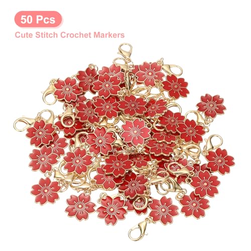 PATIKIL Flower Crochet Stitch Markers, Knitting Cherry Blossom Charm Marker for DIY Craft - color: Red