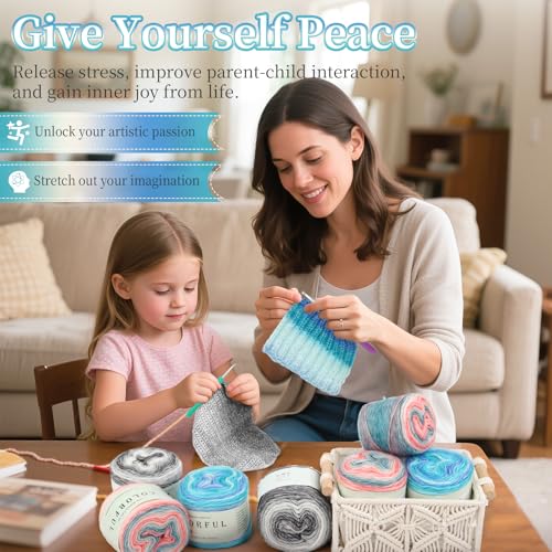 Aeelike Cake Yarn for Crocheting, Soft Ombre Crochet Yarn, Blue Green | 6 PCS #3 Light weight 100g(3.52oz) 245m( 267yards), 60% Cotton Blend Gradient Yarn for Blanket Scarves DIY Crafts, Ideal Gift - color: Blue Green Gradient, size: 6 pcs