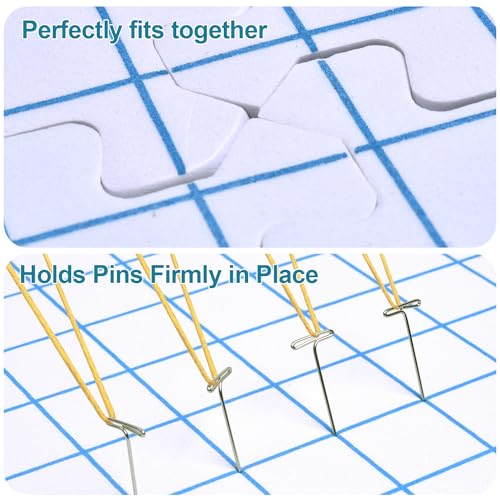 Interlocking Blocking Mats - 4-Pack Blocking Mats for Knitting and Crochet Projects, 12'' W x 12'' L Knitting Blocking Mats with 50 T-Pins