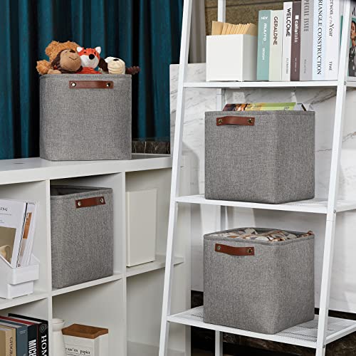 DULLEMELO 11 inch Cube Stroage Bins 4 Pack Small Grey Square Storage Baskets Cube Organizer, Linen Closet Organizers and Storage Baskets for Shelves Bedroom Storage - color: Grey, size: S-11"x11"x11"