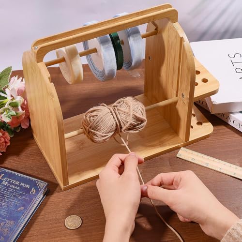 FREEBLOSS Yarn Holder 11.9 x 5.9 x 9.7" Wooden Yarn Ball Holder with Built-in Slots for Crochet and Knitting, Gift for Knitting Lovers