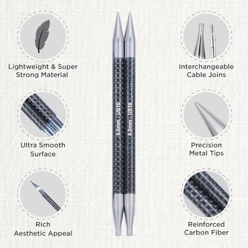 KnitPro Karbonz Élan Interchangeable Needles Premium Gift Set 5" (13cm) | 10 US Sizes (2.5 to 11)