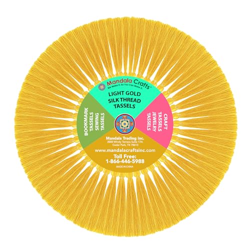 Mandala Crafts 100 Small Light Gold Bookmark Tassels with Loops for Crafts | Machine Washable, Polyester Mini Craft Tassels for Jewelry Making, Graduation Decorations, Keychains, Gift Tags & Ornaments - color: Light Gold, size: 5.5 Inches