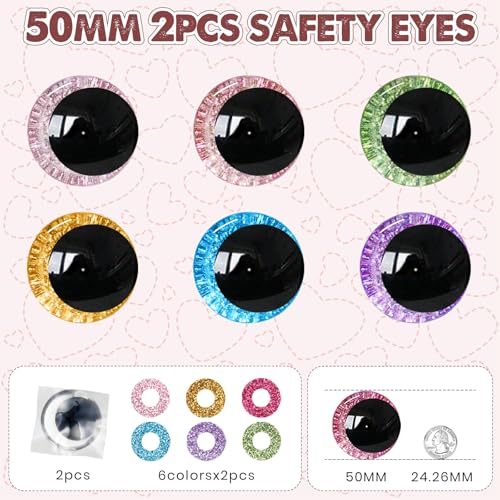 MUCUNNIA 2pcs 50mm 3D Glitter Safety Eyes for Crocheting with Washers - size: 50mm