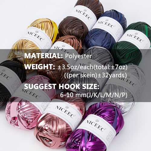 NICEEC 2 Skeins Metal T-Shirt Yarn Single-Side- Bright Purple | Bright, Glossy, Crochet & Knitting, Fabric Cloth Yarn Handmade DIY Craft Bag Basket Cushion-Totle Length 64yds(7.1oz) - color: Bright Purple, size: Single-Side